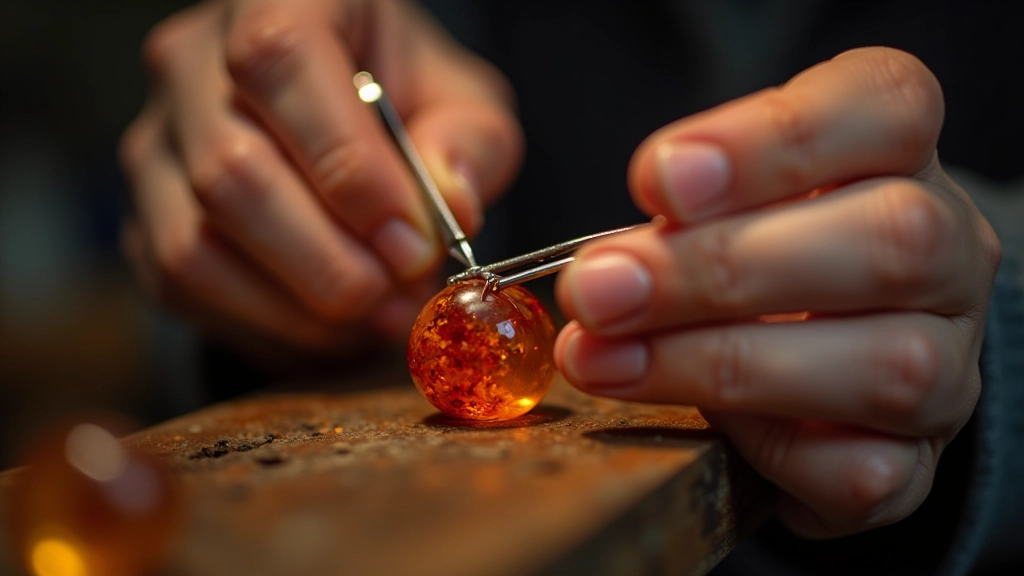 Detailed amber jewelry crafting process