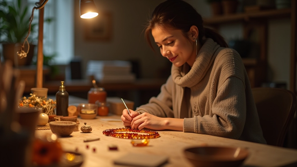 Workshop participant creating their first amber piece at the work table